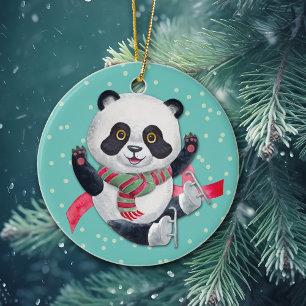 Décoration En Céramique Patinage Panda Bear Grand-enfant Noël