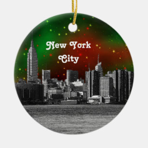 Décoration En Céramique Paysage de NYC gravé ESB Rouge et Vert Ciel étoilé