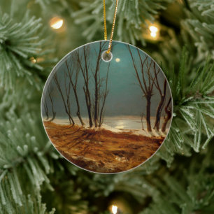 Décoration En Céramique Paysage en hiver au clair de lune par Carl Blechen