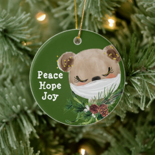 Décoration En Céramique Peace Hope Joy Ours Masqué