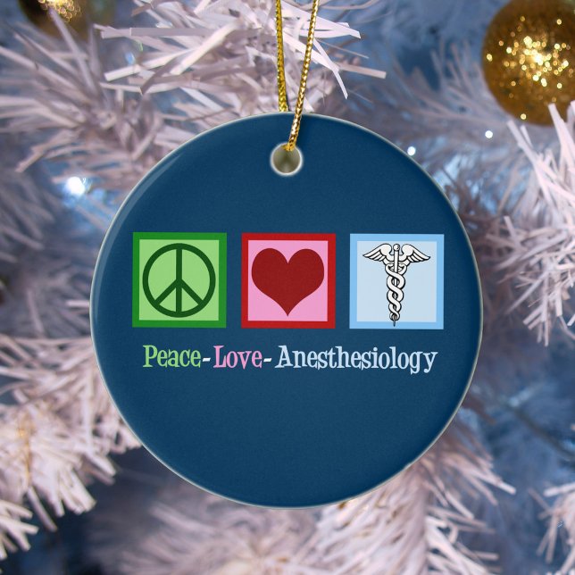 Décoration En Céramique Peace Love Anesthésiologie Blue Christmas (Créateur téléchargé)
