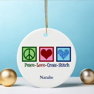 Décoration En Céramique Peace Love Cross Stitch Cute Personnalisé