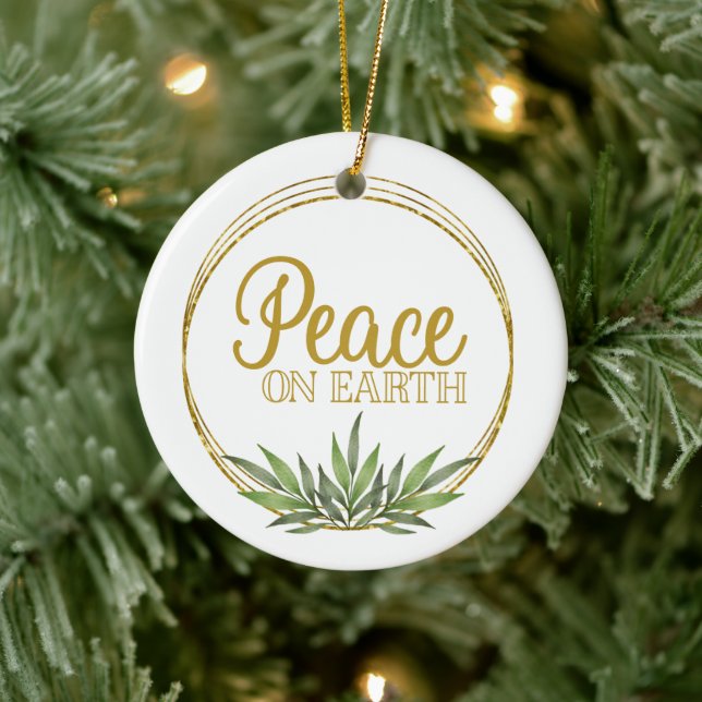 Décoration En Céramique Peace on Earth Gold Botanical Christmas Photo (Arbre)