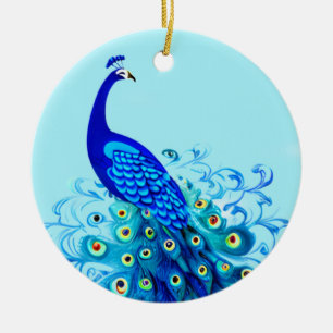 Décoration En Céramique Peacock en bleu turquoise et cobalt