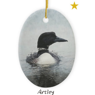 Décoration En Céramique Peinture Black Common Loon personnalisée Année Noë