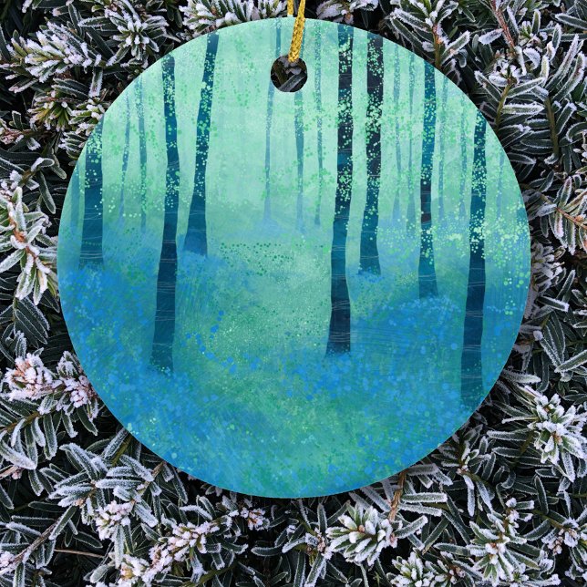 Décoration En Céramique Peinture Bluebell Woodland (Bluebell woodland forest landscape art Christmas ornament)