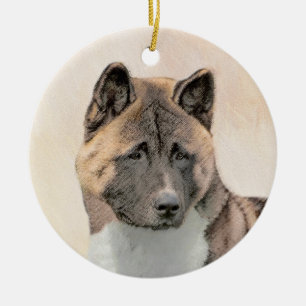 Décoration En Céramique Peinture d'Akita - Beau art original de chien