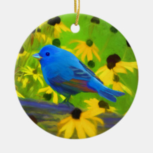 Décoration En Céramique Peinture de Bunting Indigo - Art original pour ois