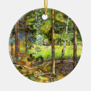 Décoration En Céramique Peinture de la forêt de pin aquarelle