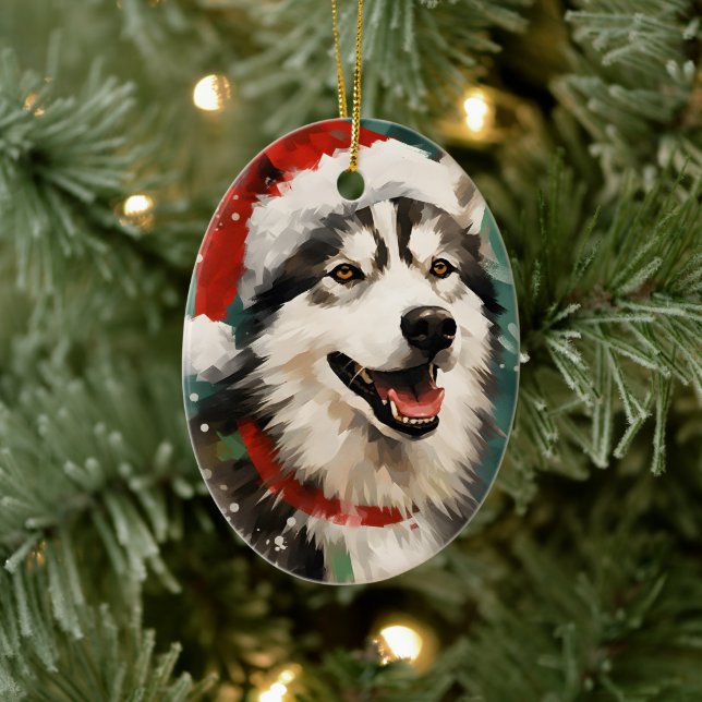 Décoration En Céramique Peinture de Noël Husky (Arbre)