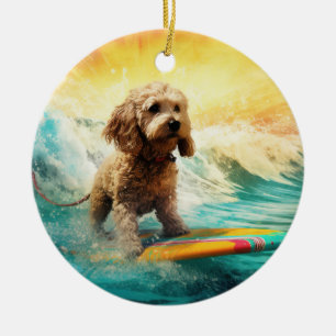 Décoration En Céramique Peinture de surf de plage de Cockapoo
