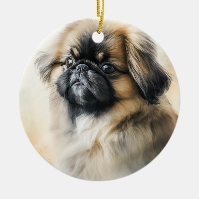 Décoration En Céramique Pekingese chiot Aquarelle Peinture (Devant)