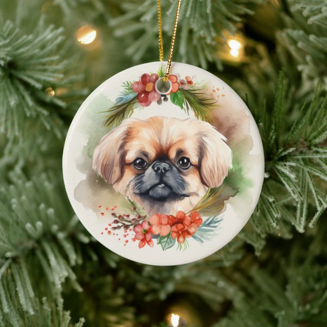Décoration En Céramique Pekingese Christmas Wreath Festive Pup (Arbre)