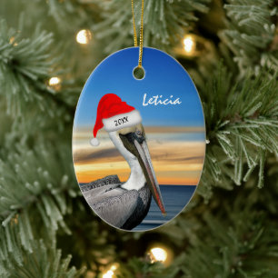 Décoration En Céramique Pélican à Noël à Santa Hat