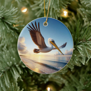 Décoration En Céramique Pélican Brun Souvenir