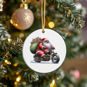 Décoration En Céramique Père Noël cool sur une moto Customisée
