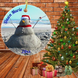 Décoration En Céramique Père Noël de plage personnalisée "Snowman"
