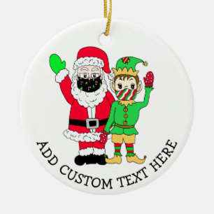 Décoration En Céramique Père Noël et elfes dans les facemmasques Texte per