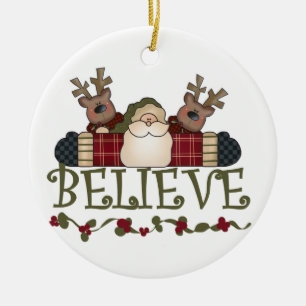 Décoration En Céramique Père Noël et le renne croient l'ornement de