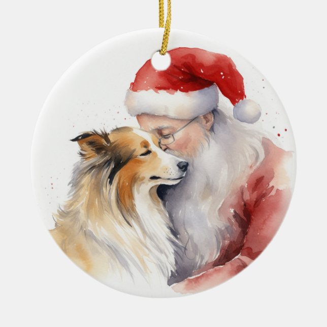 Décoration En Céramique Père Noël et Sheltie (Devant)
