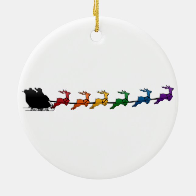 Décoration En Céramique Père Noël et Sleigh avec la gay Pride Rainbow Rein (Dos)