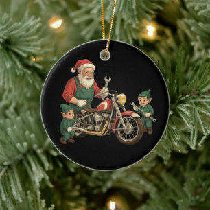 Décoration En Céramique Père Noël mécanicien drôle rétro biker Noël