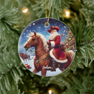 Décoration En Céramique Père Noël occidental chevauchant un cheval Noël