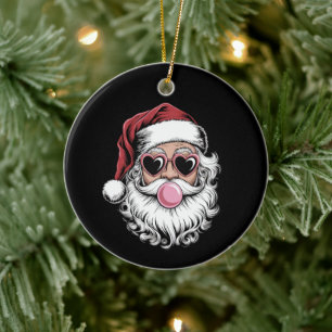 Décoration En Céramique Père Noël Rétro Avec Lunettes Soufflant une Bulle 