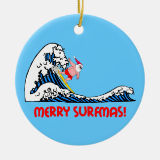 Décoration En Céramique père Noël surfant