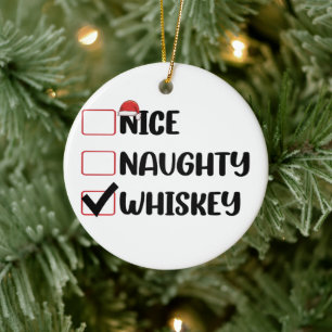Décoration En Céramique Père Noël Whiskey Mauvais Bon Liste de Noël
