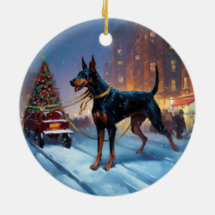 Décoration En Céramique Période de fêtes de Noël Doberman
