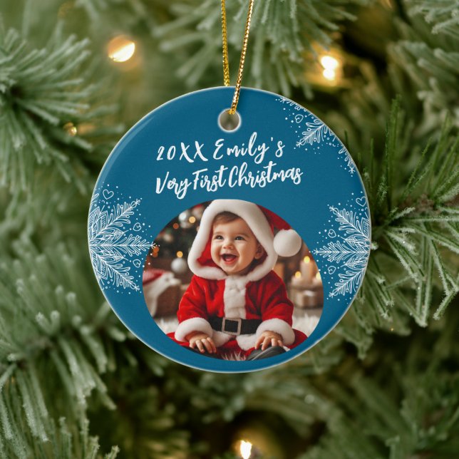 Décoration En Céramique Personalized First Christmas Add Photo Snowflakes  (Arbre)