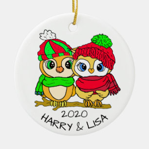 Décoration En Céramique Personalized Lovebirds Owls Christmas