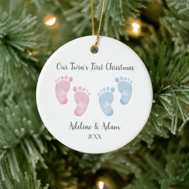 Décoration En Céramique Personalized Twin Babies Footprint Ornament (Arbre)