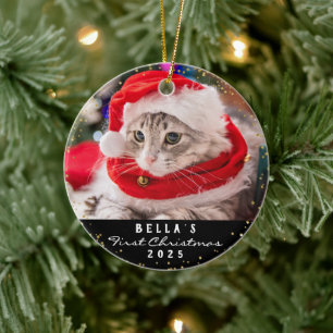 Décoration En Céramique Personnalisé 2 Photo Pet Cat Meowy Noël Noir