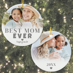 Décoration En Céramique Personnalisé Best Mom 2 Photo Noël