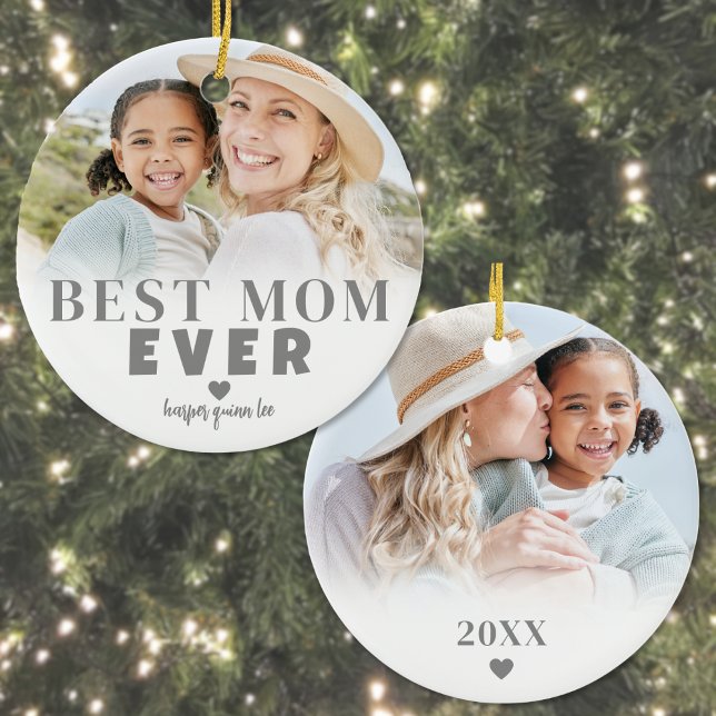 Décoration En Céramique Personnalisé Best Mom 2 Photo Noël (Personalized Best Mom 2 Photo Christmas Ceramic Ornament)