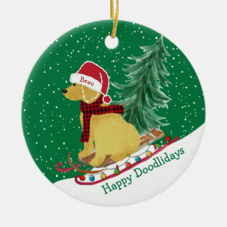 Décoration En Céramique Personnalisé Goldendoodle motoneige de Noël