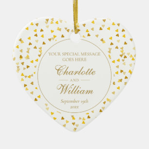 Décoration En Céramique Personnalisé Monogramme Gold Hearts Confetti Maria