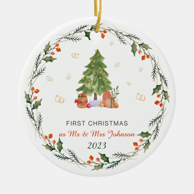 Décoration En Céramique Personnalisé Notre Premier Noël Marié (Devant)