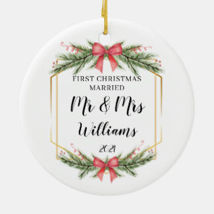 Décoration En Céramique Personnalisé Premier Noël Marié M. Mme