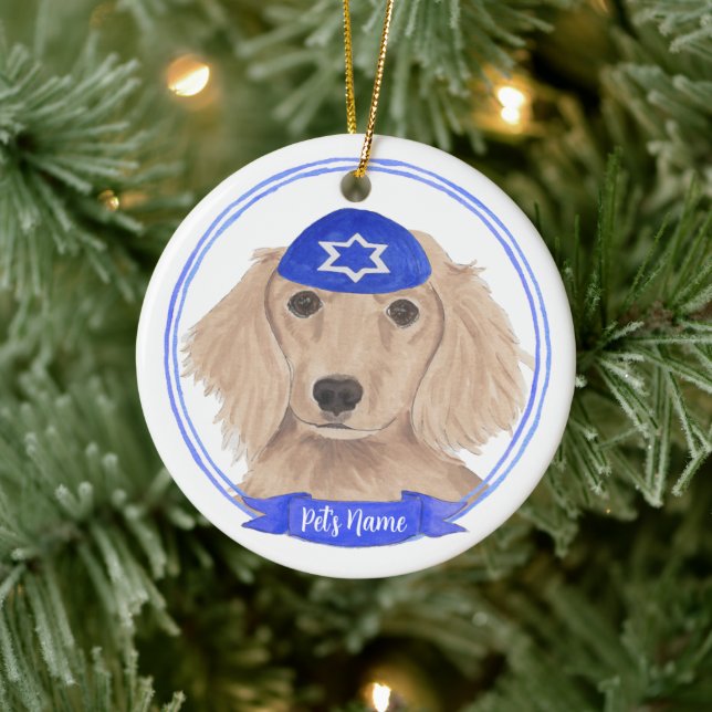 Décoration En Céramique Personnalisé Red Anglais Dachshund Chien Hanoukka (Arbre)