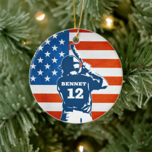 Décoration En Céramique Personnaliser du drapeau de baseball Nom et année