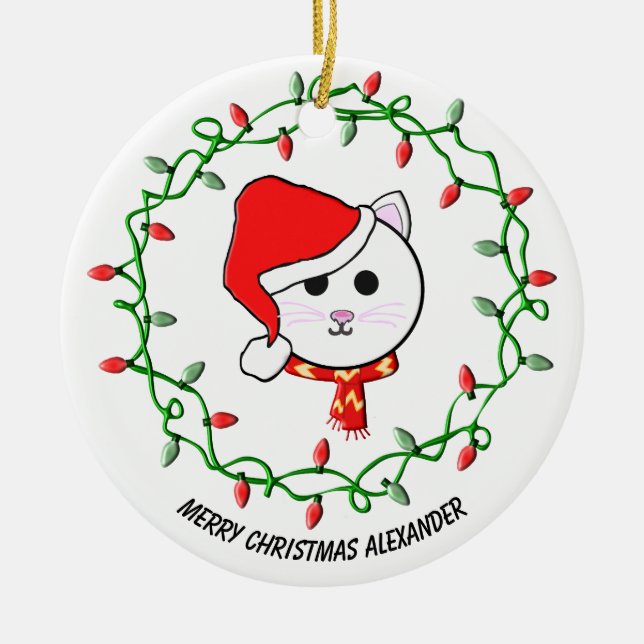 Décoration En Céramique Personnaliser le chat de Noël (Devant)