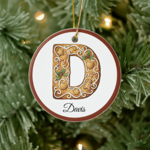 Décoration En Céramique Personnaliser lettre D monogramme en pain d'épice