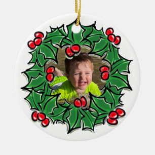 Décoration En Céramique Personnalisez la couronne de Noël des baies Feuill
