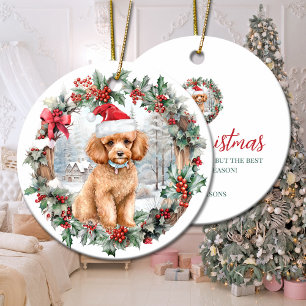 Décoration En Céramique Petit chapeau de Noël abricot chien canicot chien 
