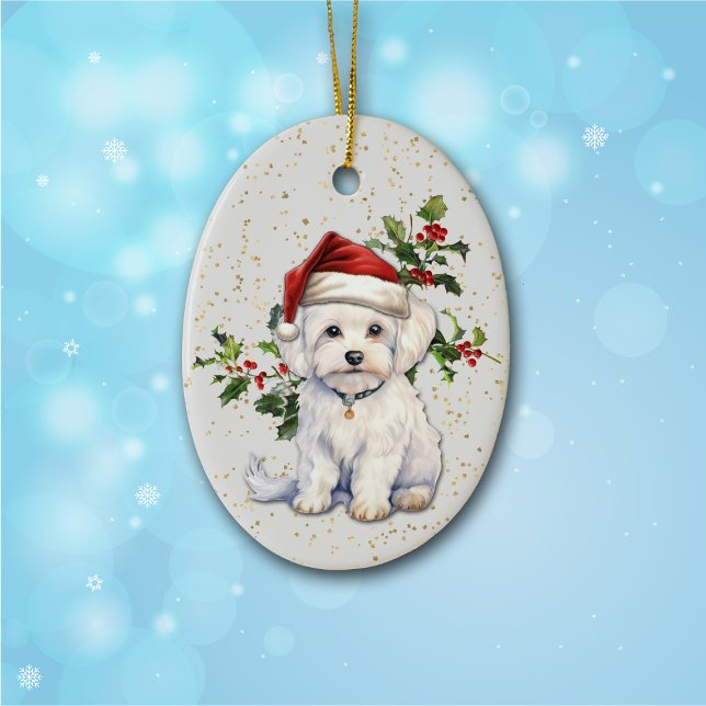 Décoration En Céramique Petit chien maltais Noël Holly (Créateur téléchargé)