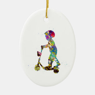 Décoration En Céramique Petit garçon avec scooter