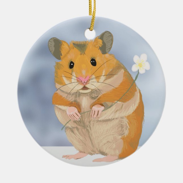 Décoration En Céramique Petit Hamster mignon tenant une fleur (Devant)